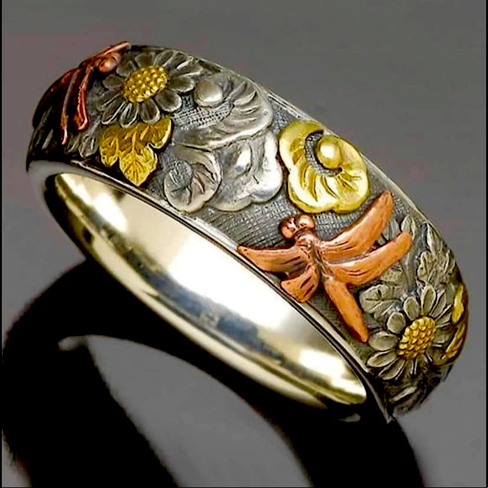 Vintage Flower & Dragonfly Decor Ring - ALL SIZES